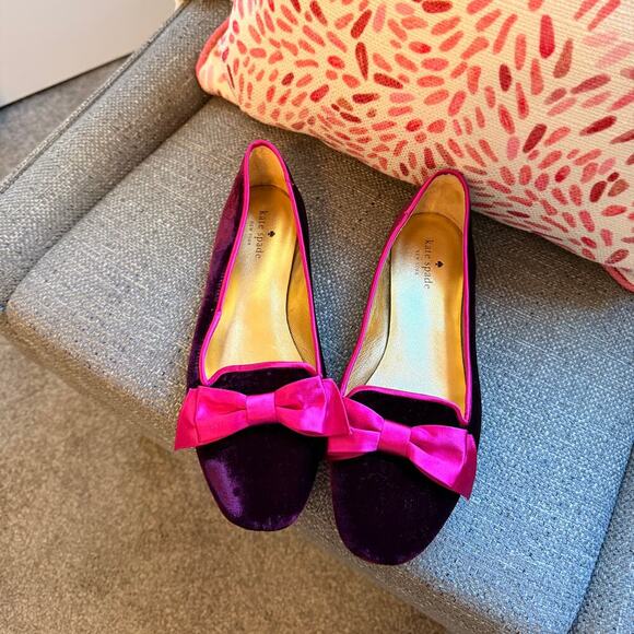 Kate Spade Astaire Velvet Loafer Bow Flat 9M Purple Fuchsia - Picture 2 of 8